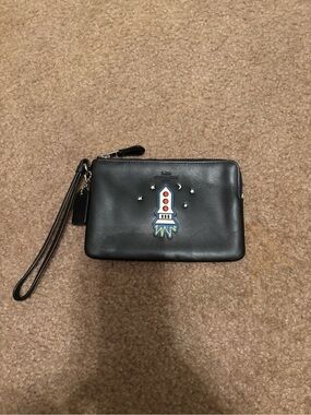 Coach Limited NASA Space Black Leather Rocket Wristlet Zip Pouch 58365